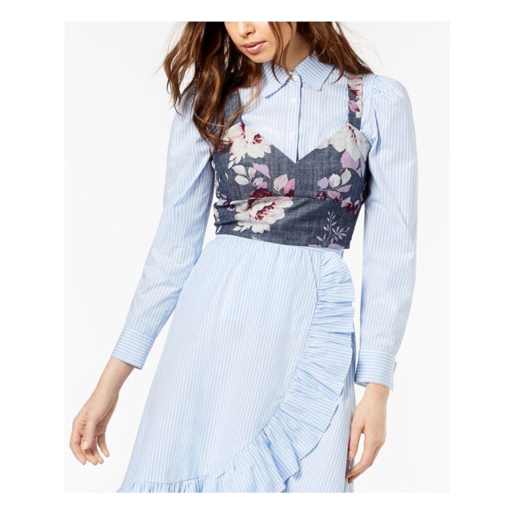 JILL STUART Womens Gray Printed V Neck Crop Top M